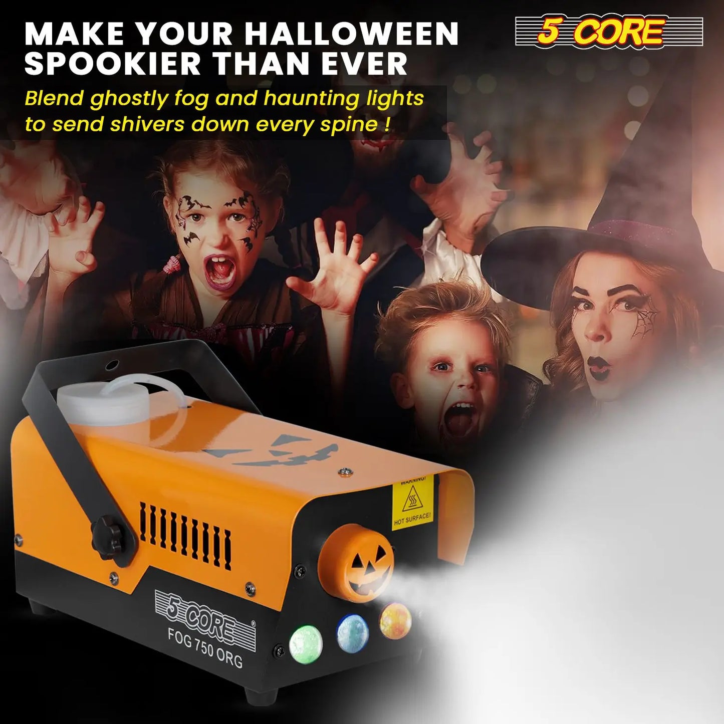 Fog Smoke Machine 750W & 2700CFM LED Lights Effect Low Lying Indoor 250ML Fog Maker with Fogger for Halloween with 1 Wired