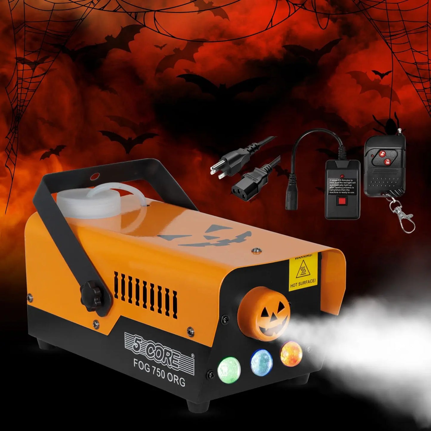 Fog Smoke Machine 750W & 2700CFM LED Lights Effect Low Lying Indoor 250ML Fog Maker with Fogger for Halloween with 1 Wired