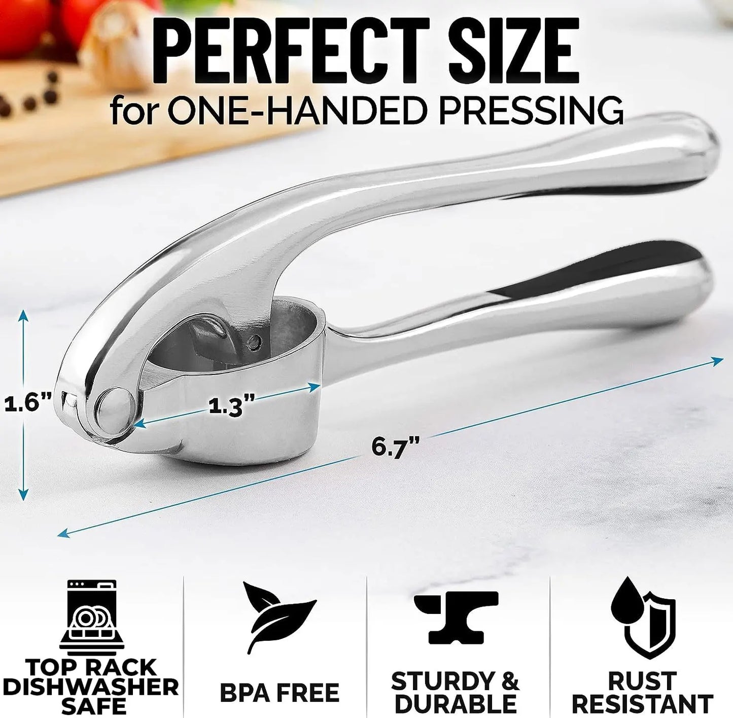 Kitchen Premium Garlic Press Rocker Crusher, Dishwasher Safe Professional Garlic Mincer Grinder Tool - Easy-Squeeze, Easy-Clean