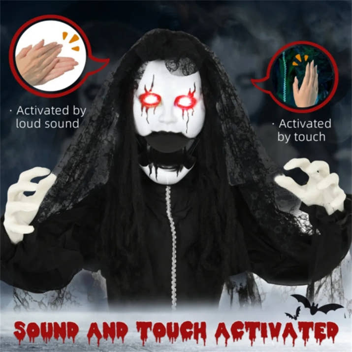 Halloween Decoration Activates Automatically Via Touch or Loud Sounds for Halloween Parties and Events