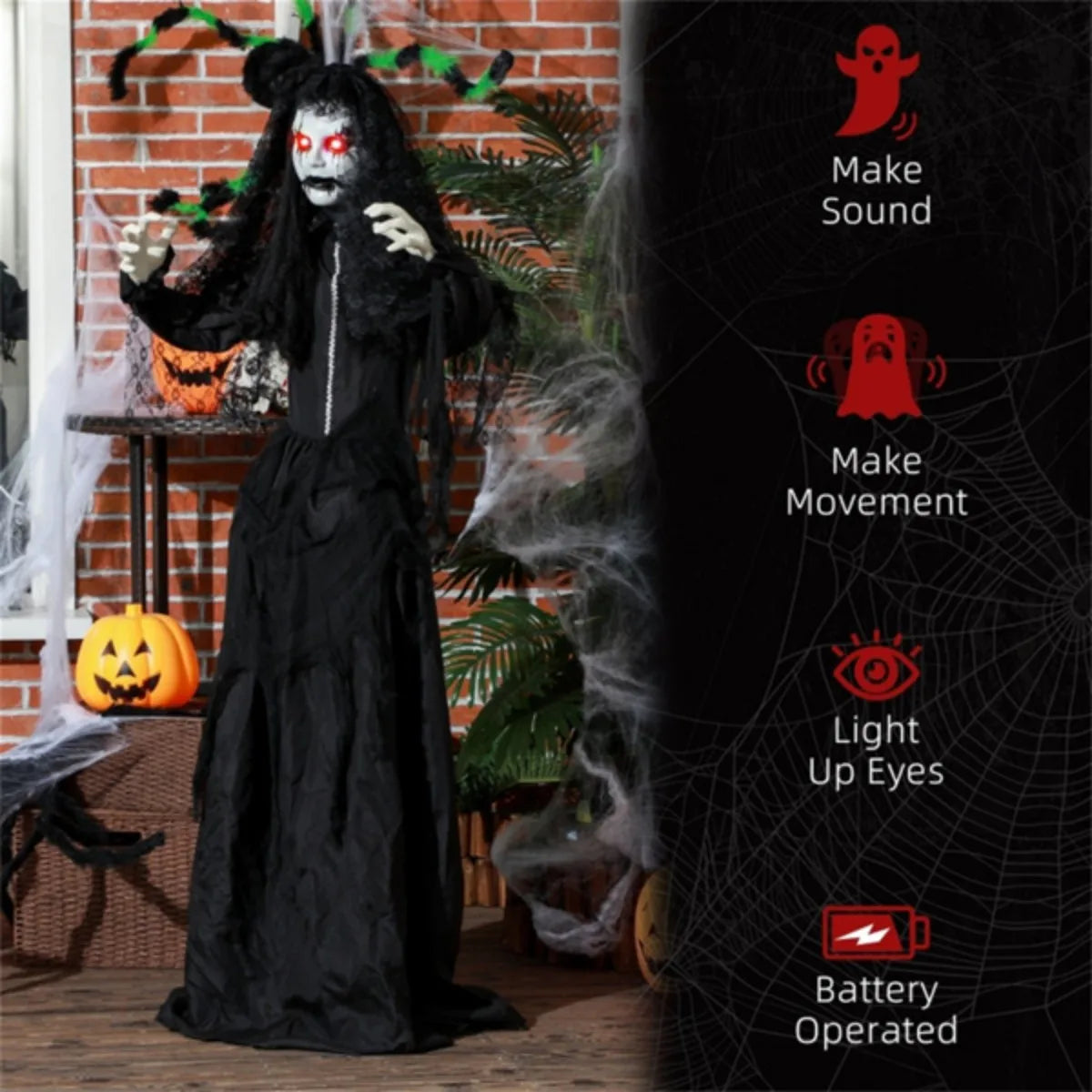 Halloween Decoration Activates Automatically Via Touch or Loud Sounds for Halloween Parties and Events