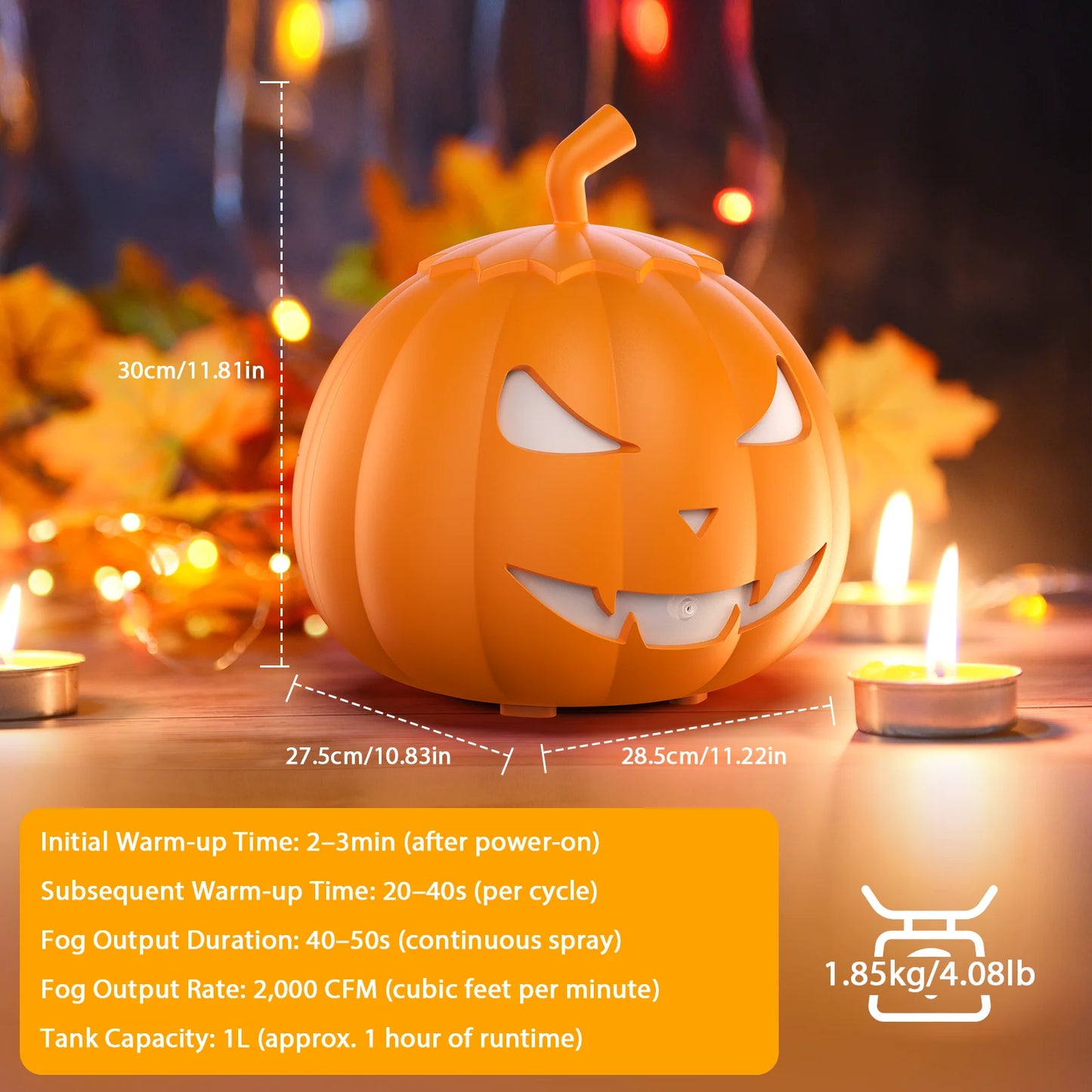 U'King 600W RGB 6LED Pumpkin Fog Machine with Remote Halloween Maker Fogger 12 Color Lighting Effect Smoke Machine for DJ Show