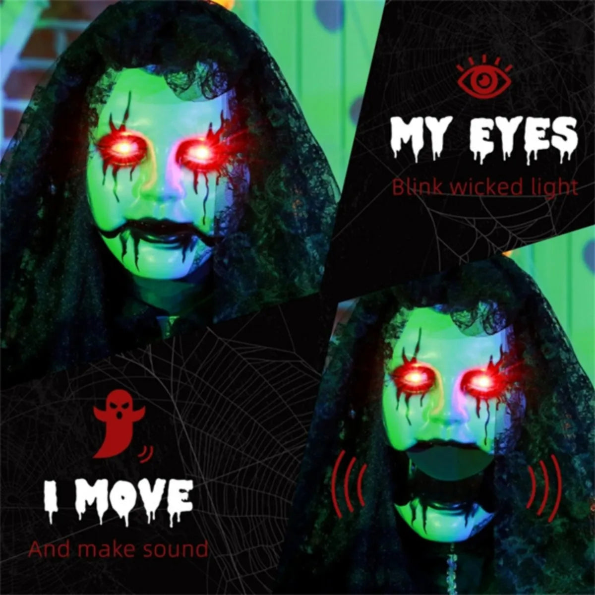 Halloween Decoration Activates Automatically Via Touch or Loud Sounds for Halloween Parties and Events
