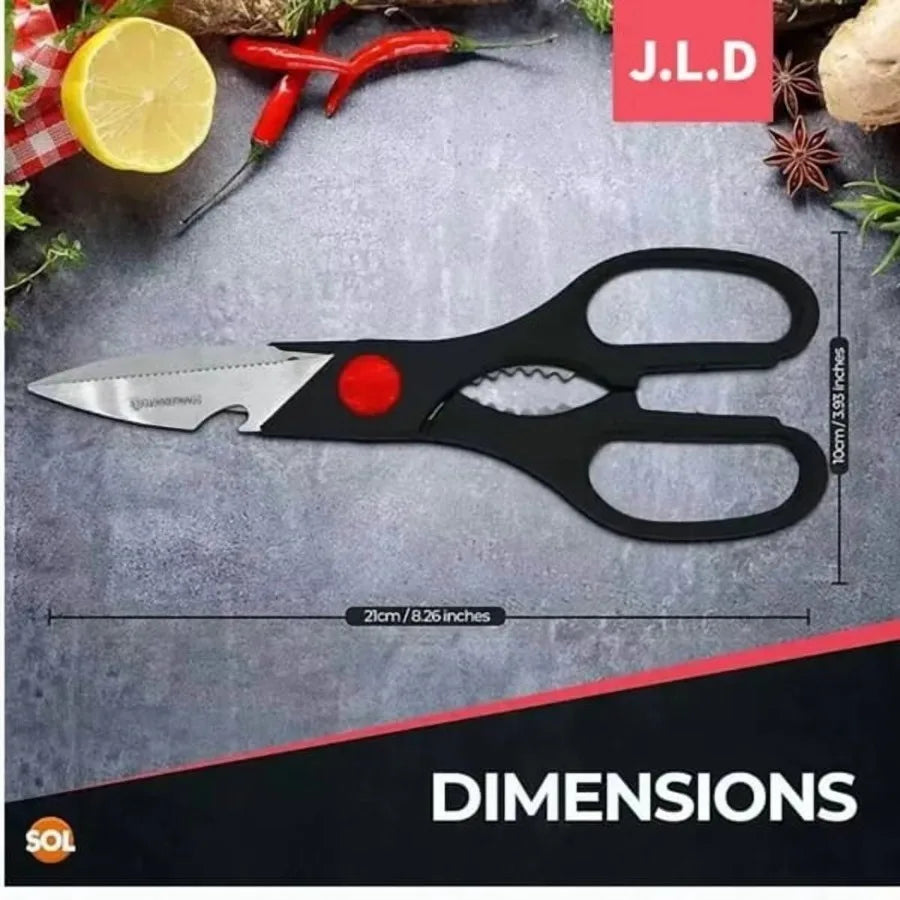 Multifunctional Kitchen Scissors with Stainless Steel Blades and NonSlip Handle Featuring Builtin Bottle Opener Can Opener and