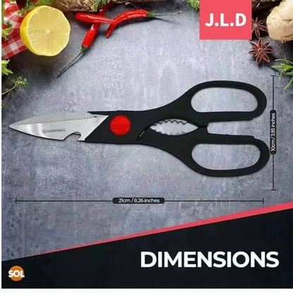 Multifunctional Kitchen Scissors with Stainless Steel Blades and NonSlip Handle Featuring Builtin Bottle Opener Can Opener and