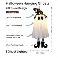 3 Pack Halloween Glowing Hanging GhostsHalloween Decorations Outdoor 19 inch Light Up Hanging Ghost with Witch Hat for Yard Pat
