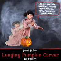 Lunging Pumpkin Carver Zombie Girl by Tekky, Motion-Activated Talking Halloween Animatronic for Indoor or Covered