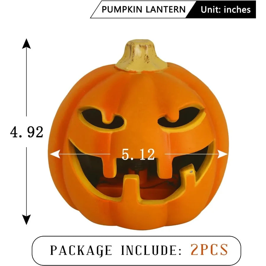 2PCS Jack O Lantern Light Halloween Scary Glowing Plastic Pumpkin Lamp for Outdoor Yard and Garden Decor in Orange Perfect for