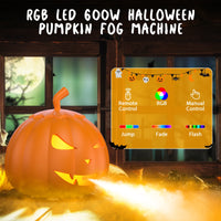 U'King 600W RGB 6LED Pumpkin Fog Machine with Remote Halloween Maker Fogger 12 Color Lighting Effect Smoke Machine for DJ Show