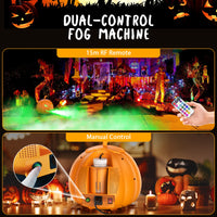 U'King 600W RGB 6LED Pumpkin Fog Machine with Remote Halloween Maker Fogger 12 Color Lighting Effect Smoke Machine for DJ Show