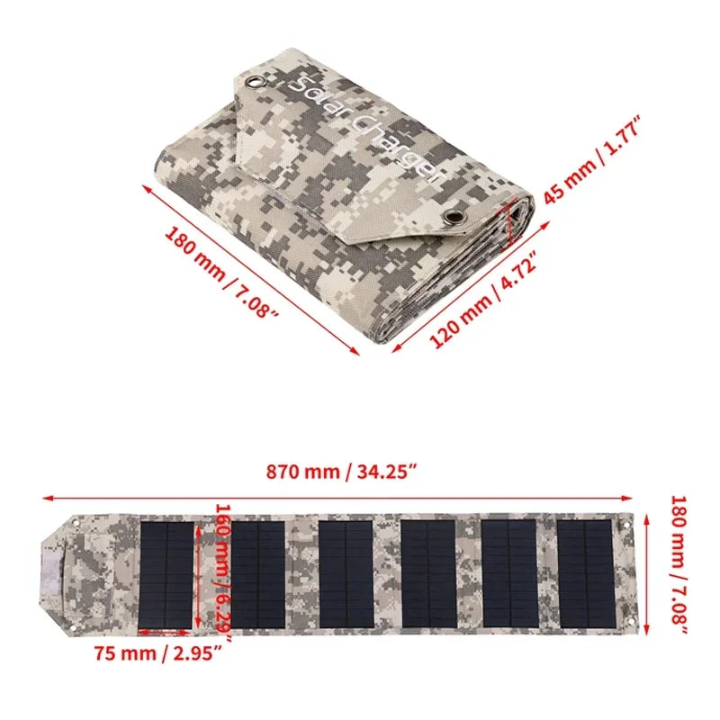 60W/80W/100W Folding Solar Panel USB 5V Solar Charger Portable Solar Battery Power Bank for Outdoor Camping Hiking + Cable