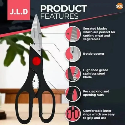 Multifunctional Kitchen Scissors with Stainless Steel Blades and NonSlip Handle Featuring Builtin Bottle Opener Can Opener and