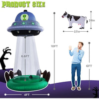 10 FT Halloween Inflatables UFO with Floating Cow Outdoor Decorations Blow Up UFO Halloween Yard Decorations for Front Lawn Gar