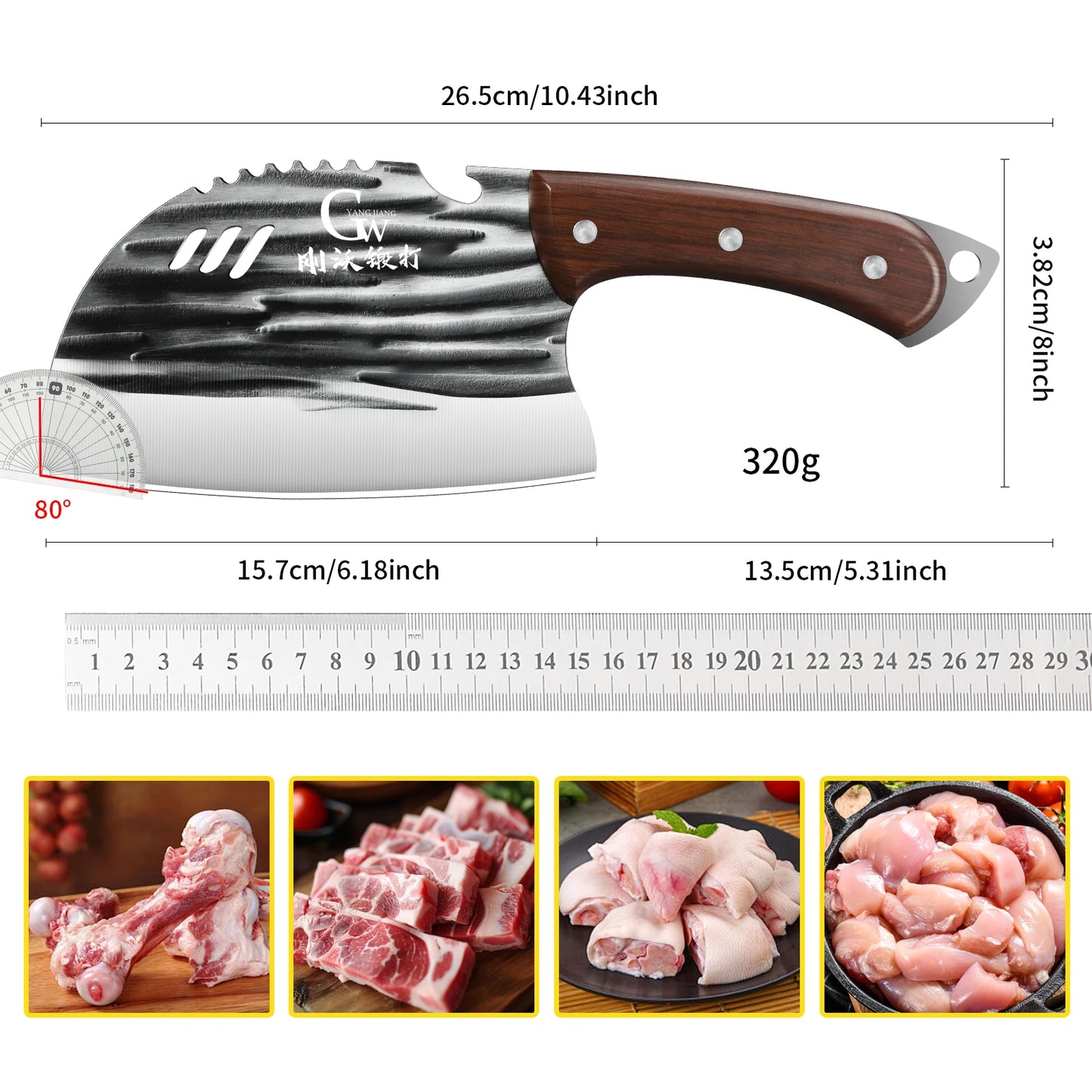 Multi-purpose Heavy-duty meat cleaver:Professional kitchen knife,sharp slicer blade,high-hardness bone cutting edge,kitchenlools