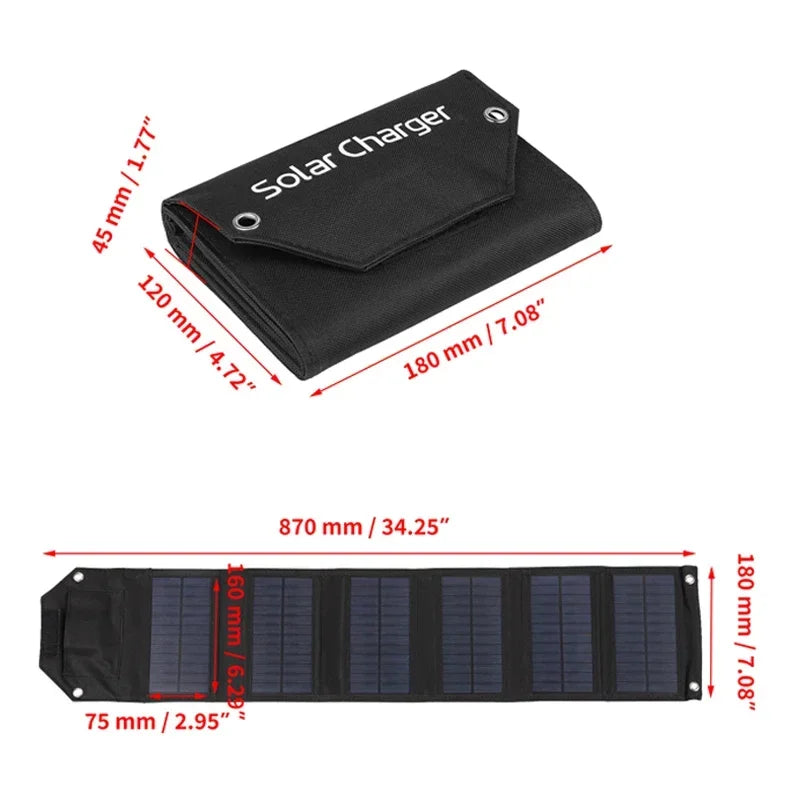 60W/80W/100W Folding Solar Panel USB 5V Solar Charger Portable Solar Battery Power Bank for Outdoor Camping Hiking + Cable