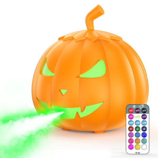 U'King 600W RGB 6LED Pumpkin Fog Machine with Remote Halloween Maker Fogger 12 Color Lighting Effect Smoke Machine for DJ Show
