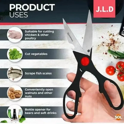 Multifunctional Kitchen Scissors with Stainless Steel Blades and NonSlip Handle Featuring Builtin Bottle Opener Can Opener and