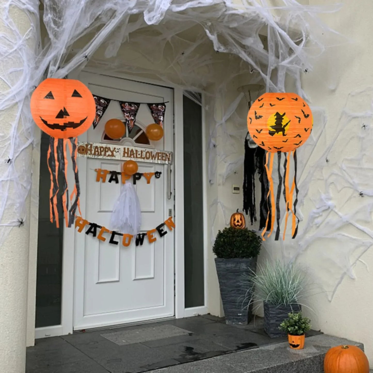 Halloween Paper Lantern Pumpkin Spider Bat Skeleton Lantern Hanging Pendant Horror Props Halloween Party Decoration Outdoor Home